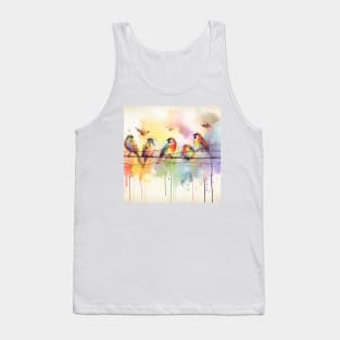 Cute brightly colored birds on a wire Tank Top